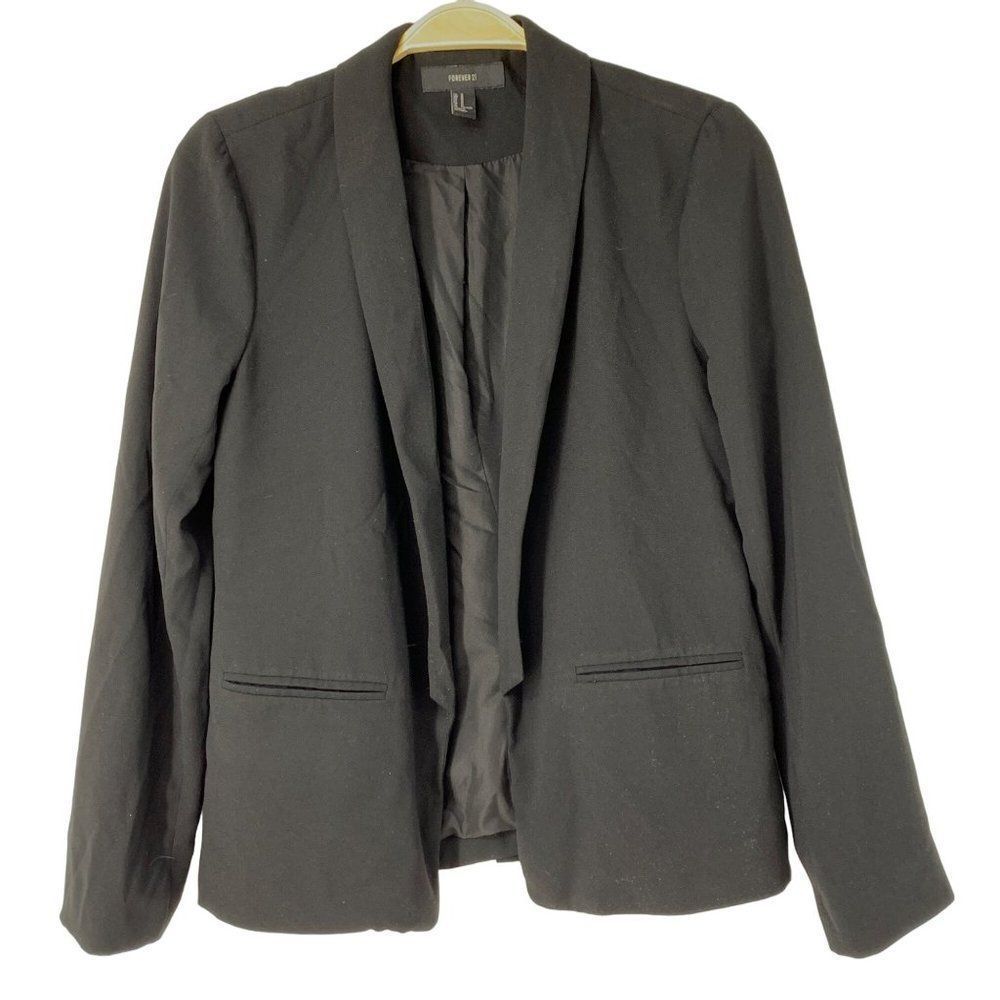 Womens Forever 21 Black Tuxedo Jacket Size M Jr Shawl Collar S/M Fitted 5071